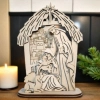 Świąteczna aranżacja szopki 3D ze sklejki z grawerowanym tłem Betlejem, do samodzielnego ozdobienia