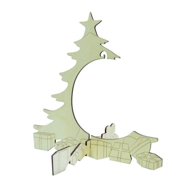 choinka z prezentami drewniany stojak na bombkę decoupage