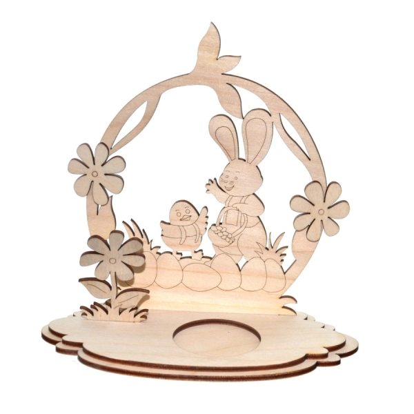 Drewniana dekoracja wielkanocna na podstawce N1