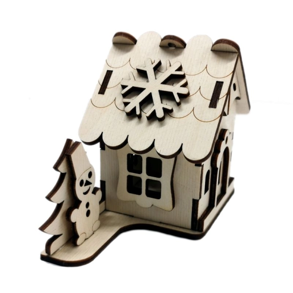 Drewniany domek na świeczkę LED N7