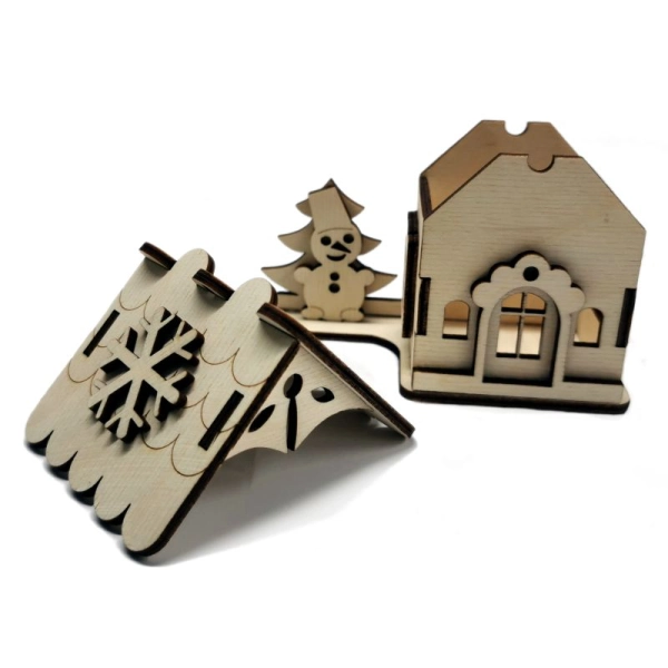 Drewniany domek na świeczkę LED N7