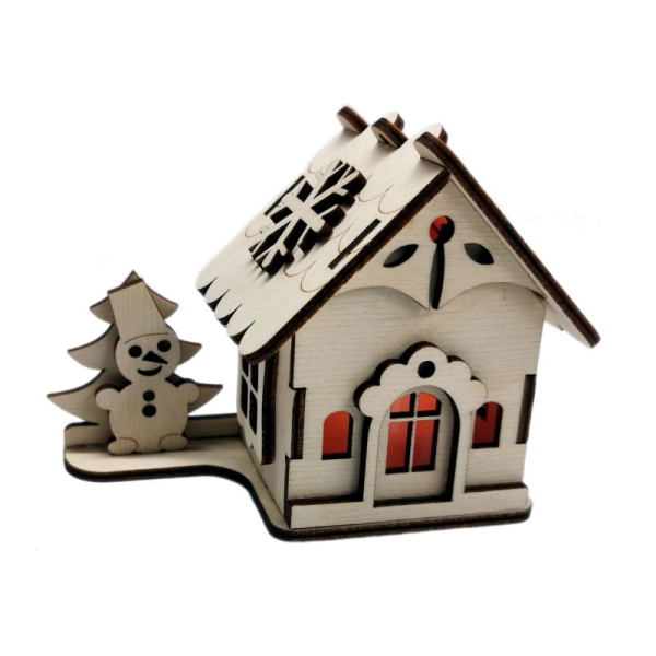 Drewniany domek na świeczkę LED N7