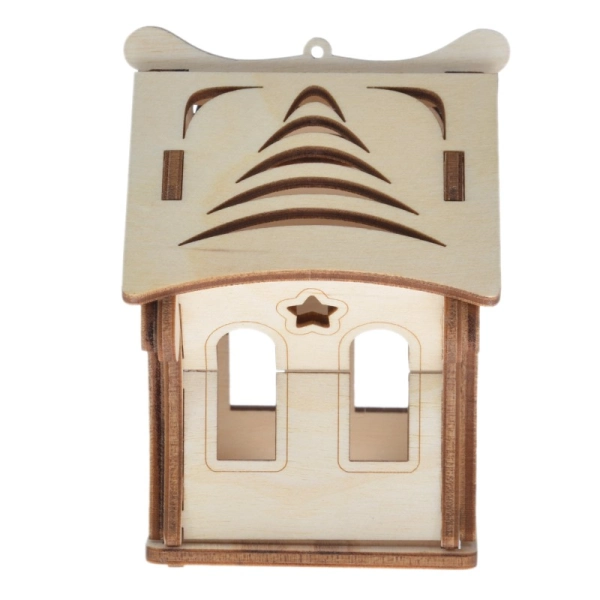 Drewniany domek na świeczkę LED N8