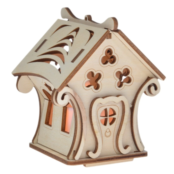 Drewniany domek na świeczkę LED N8