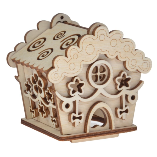 Drewniany domek na świeczkę LED N9