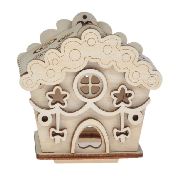 Drewniany domek na świeczkę LED N9