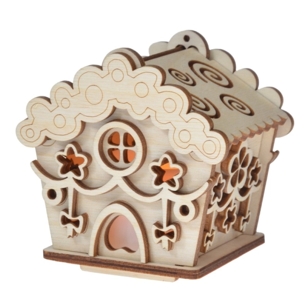 Drewniany domek na świeczkę LED N9