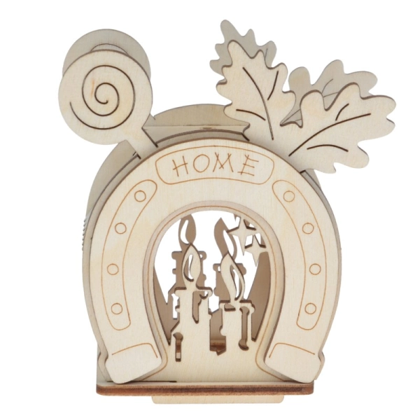 Drewniany domek na świeczkę LED N10