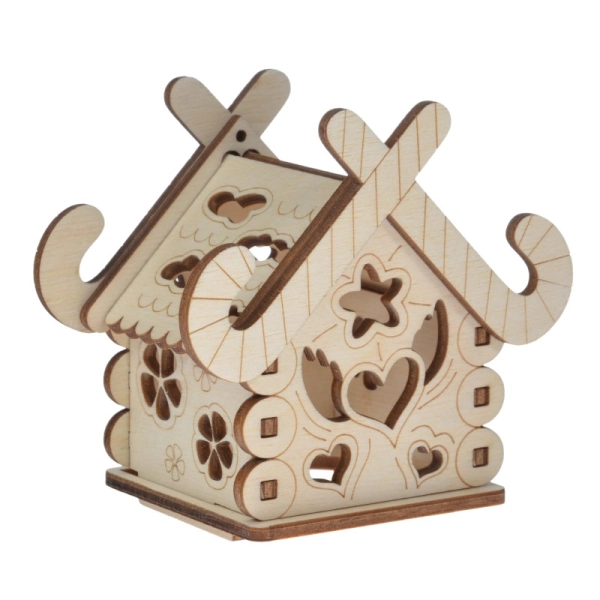 Drewniany domek na świeczkę LED N11