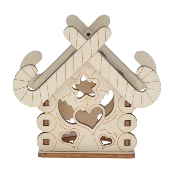 Drewniany domek na świeczkę LED N11