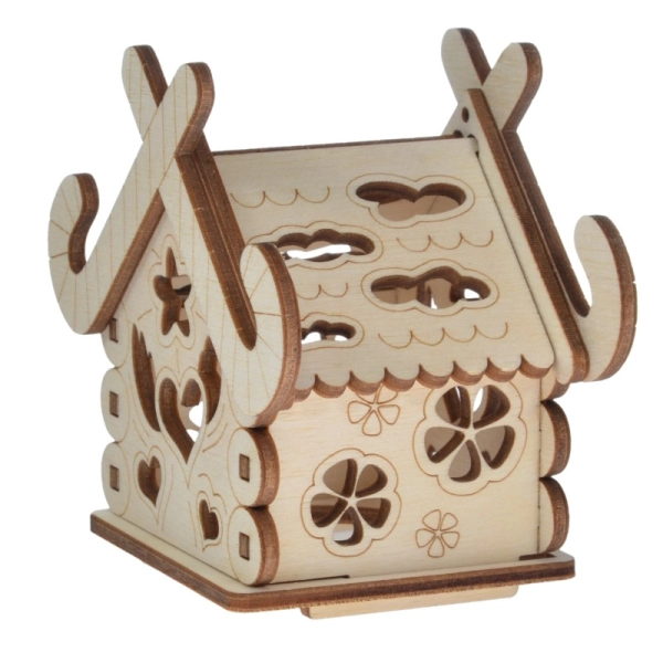 Drewniany domek na świeczkę LED N11