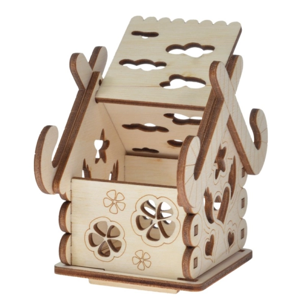 Drewniany domek na świeczkę LED N11