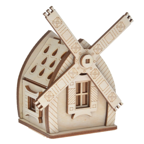 Drewniany domek na świeczkę LED N12