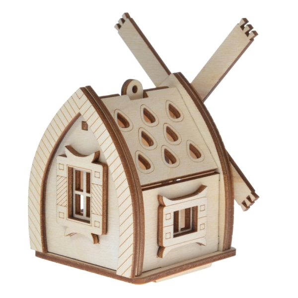 Drewniany domek na świeczkę LED N12