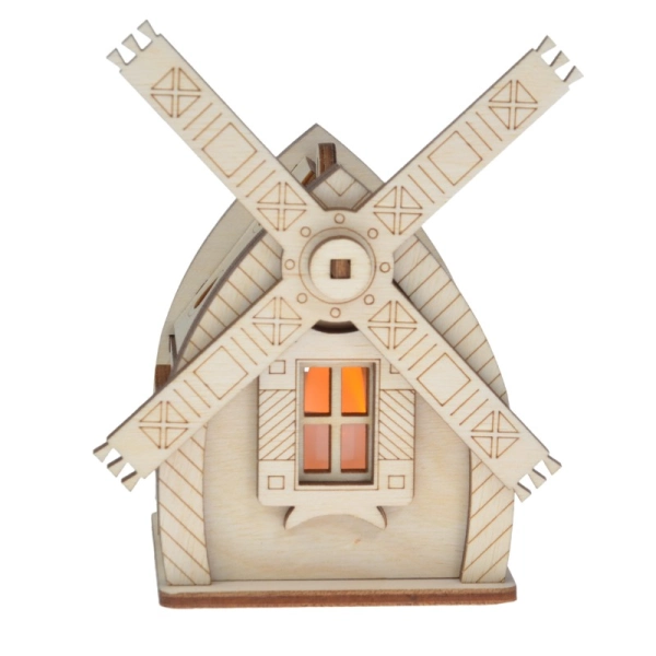 Drewniany domek na świeczkę LED N12
