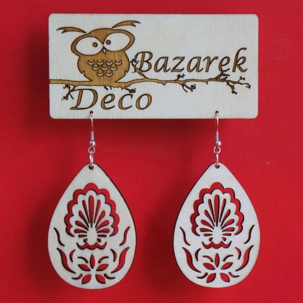 Drewniany kolczyk ażurowy N19