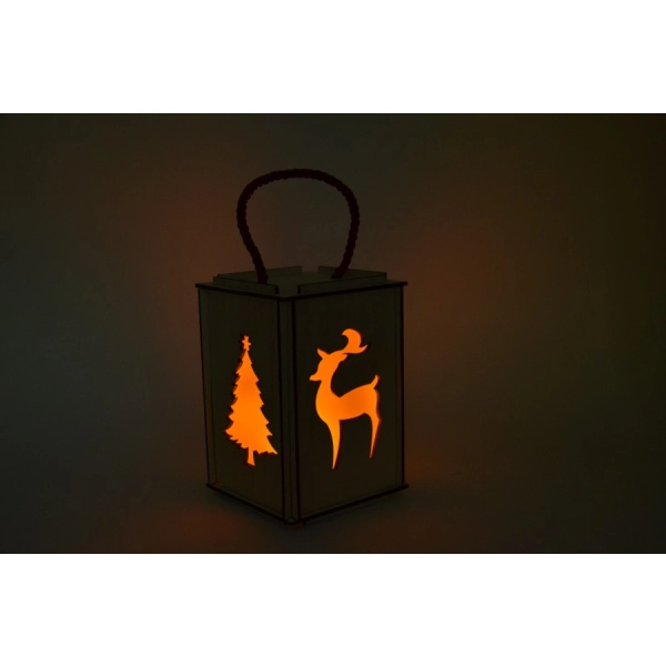 Drewniany lampion adwentowy ze świeczką LED nr 3