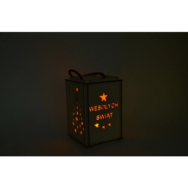 Drewniany lampion adwentowy ze świeczką LED nr 2