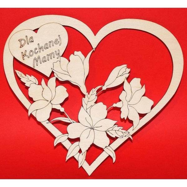 Drewniana laurka w kształcie serca do decoupage