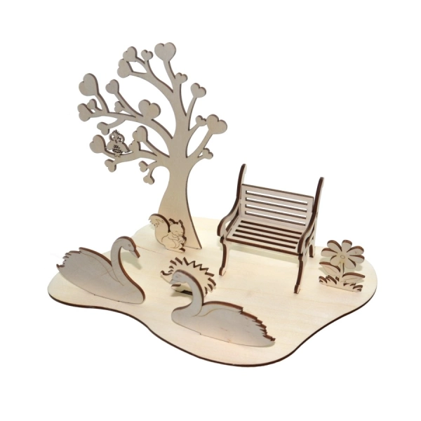 Drewniany ogródek z ławeczką do zdobienia