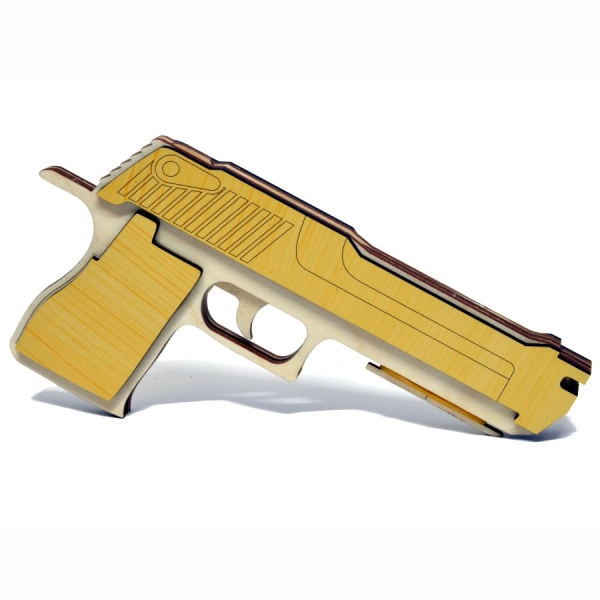 Drewniany pistolet na gumki z możliwością załadowania do strzału 6 gumek