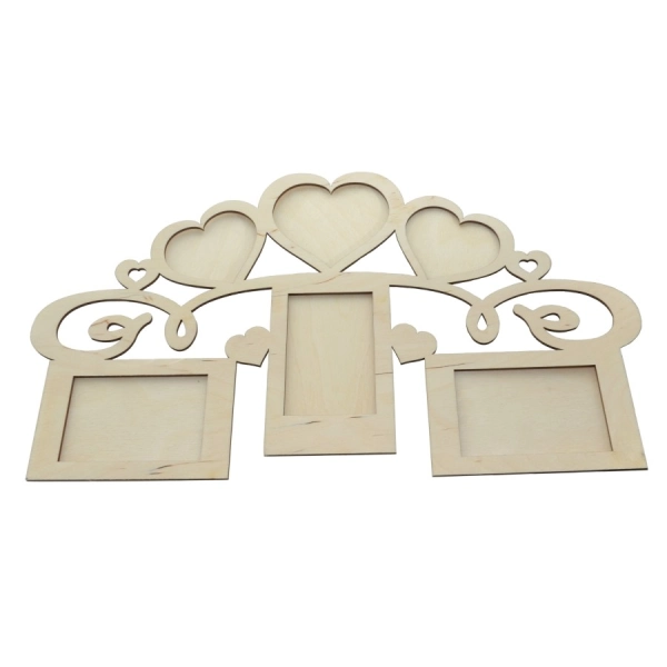 Drewniana ramka na zdjęcie 3 serca