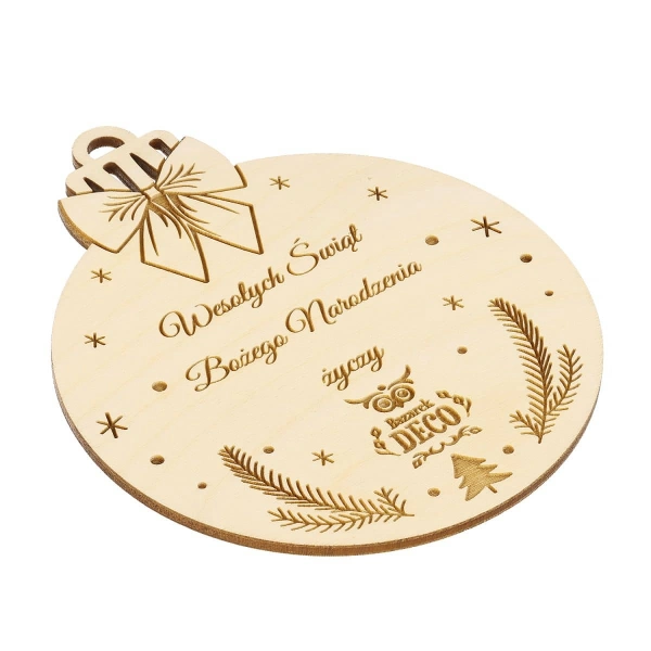 Drewniana bombka z grawerowanym logo