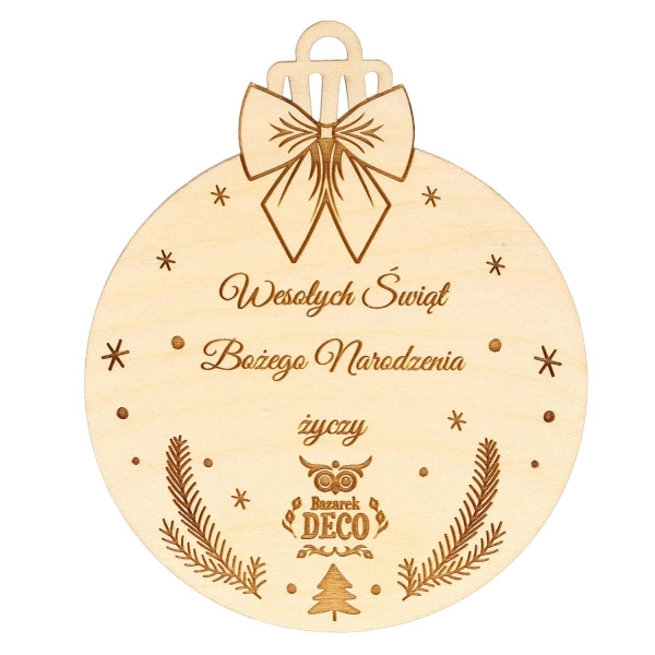 Drewniana bombka z grawerowanym logo