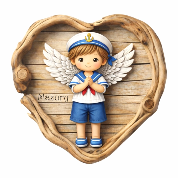 Drewniany Aniołek - marynarz w sercu N1