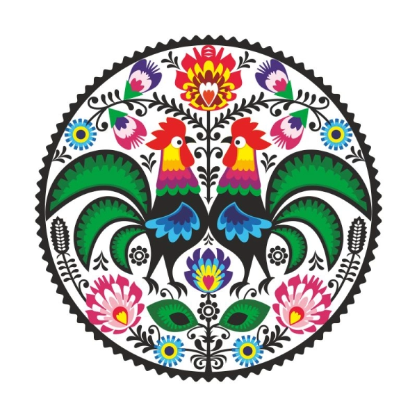 Koło łowickie z kogutami