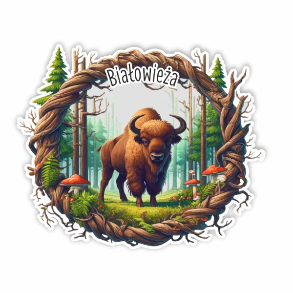 Drewniany magnes Żubr ramka przeplatana