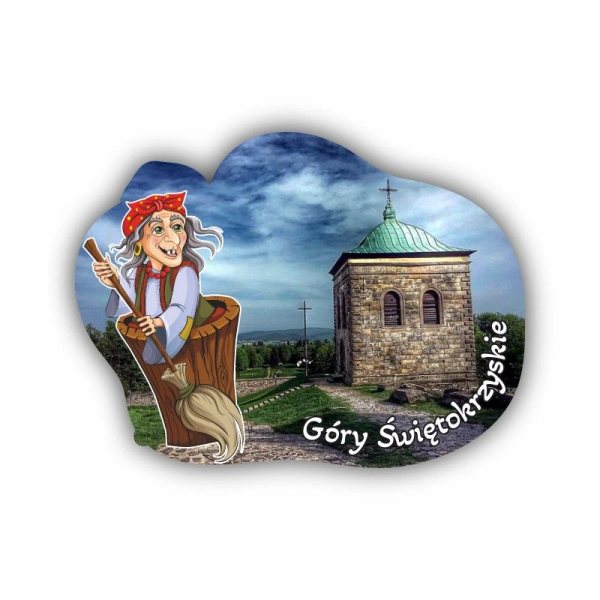 magnes czarownica, magnes góry świętokrzyskie, pamiątki góry świętokrzyskie, drewniany magnes czarownica, pamiątki drewn