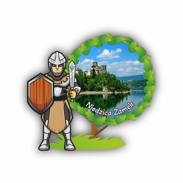 magnes rycerz, drewniany magnes z rycerzem, rycerz magnes z widoczkiem, pamiątki zamek, magnesy na zamek