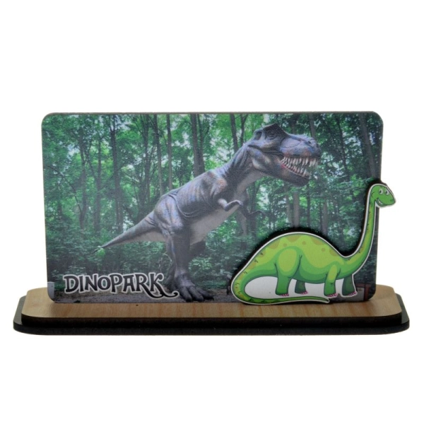 widoczek na podstawce z doklejanym dinozaurem