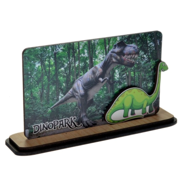 widoczek na podstawce z doklejanym dinozaurem