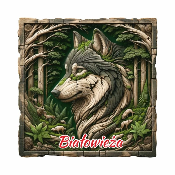 Drewniany magnes Wilk Leśny