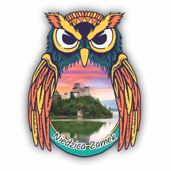 Magnes na lodówkę w kształcie kolorowej sowy z widokiem