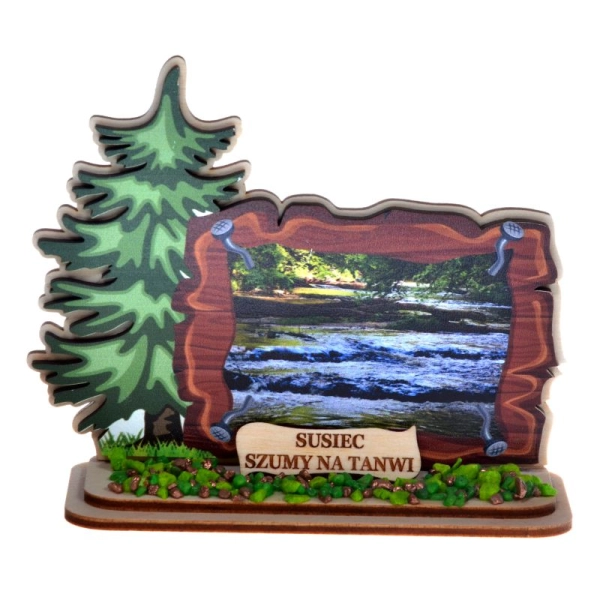 choinka na podstawce z widoczkiem drewniana choinka