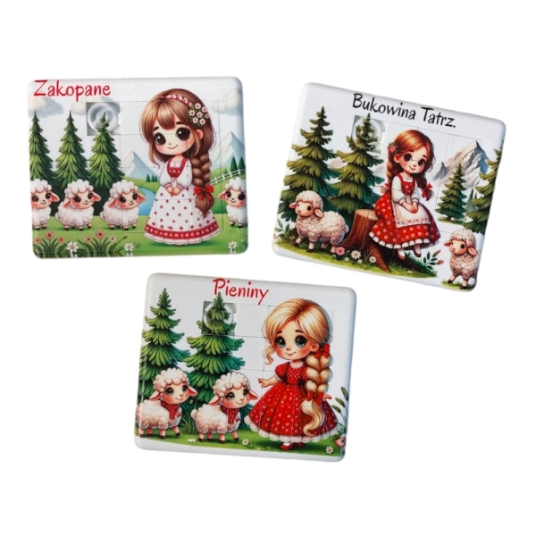 Drewniany magnes Układanka Góralki MIX