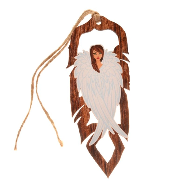 Drewniana zakładka Piórko z Aniołkiem N2