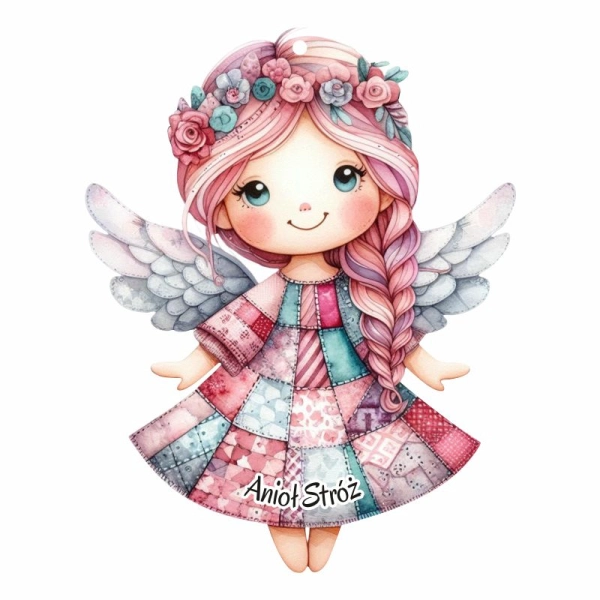 Drewniany anioł zawieszka krata N2 + sznurek jutowy