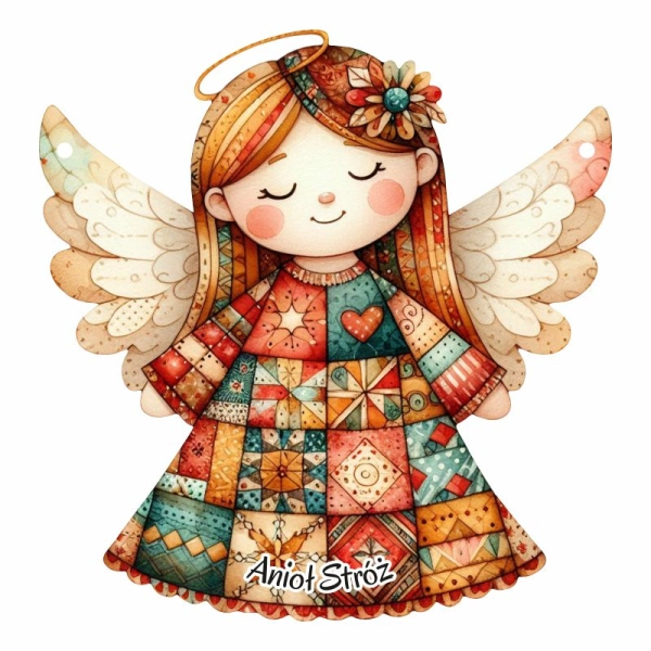 Drewniany anioł zawieszka krata N5 + sznurek jutowy