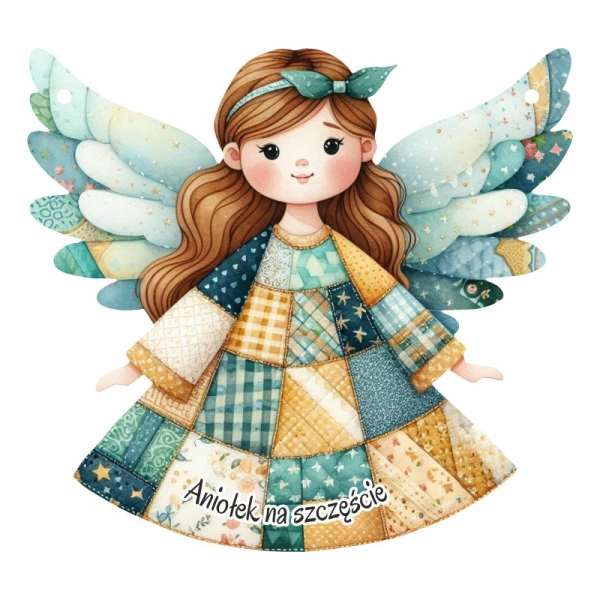 Drewniany anioł zawieszka krata N6 + sznurek jutowy