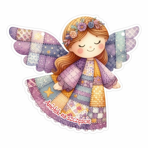 Drewniany anioł zawieszka krata N7 + sznurek jutowy