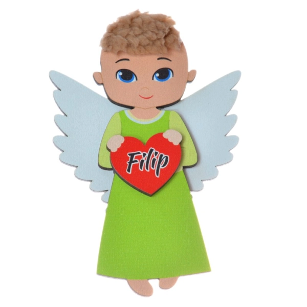 Drewniany magnes aniołek N2 - Limonkowy