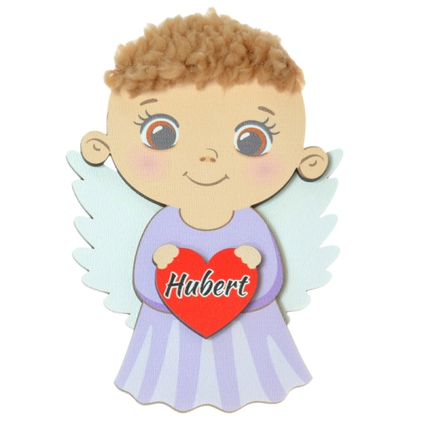 Drewniany magnes aniołek - Fiolet N2