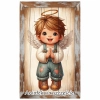 Drewniany magnes Anioł chłopiec - prostokąt N1 MIX