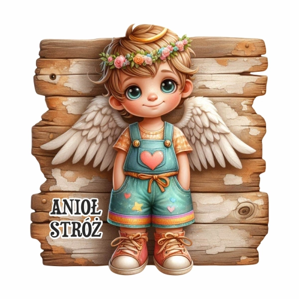 Kolorowy anioł na desce - magnes N1
