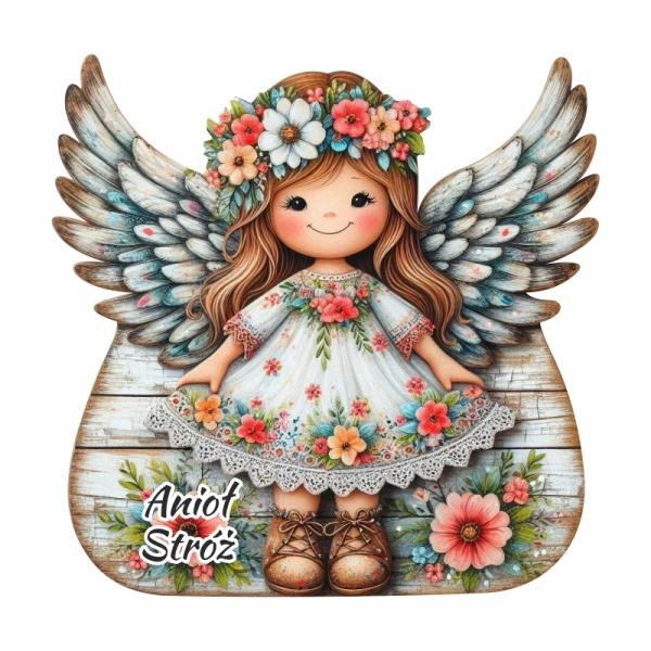 Kolorowy anioł na desce - magnes N5