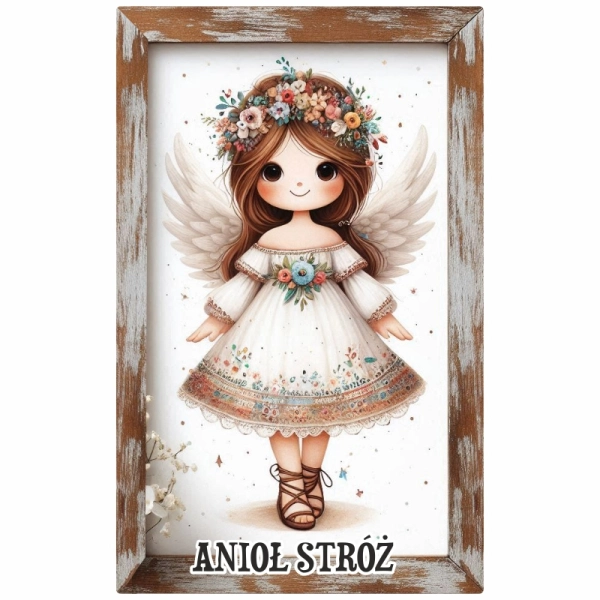 Drewniany magnes Anioł dziewczynka - prostokąt N2 MIX